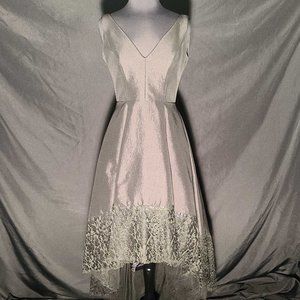 Betsy & Adam Lace-Trim High-Low Gown